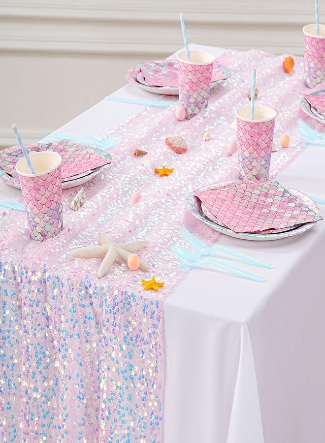 B.Cool Pink Sequin Table Runner Iridescent Sequence Table Runners Glitter Table Fabric 25x120 inch for Baby Shower Wedding Birthday Party Ceremony Table Decorations - Image 1